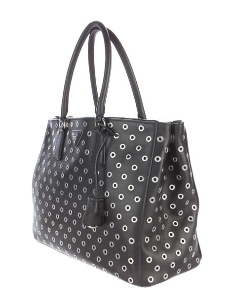 Prada Medium City Calf Grommet Double Zip Tote 